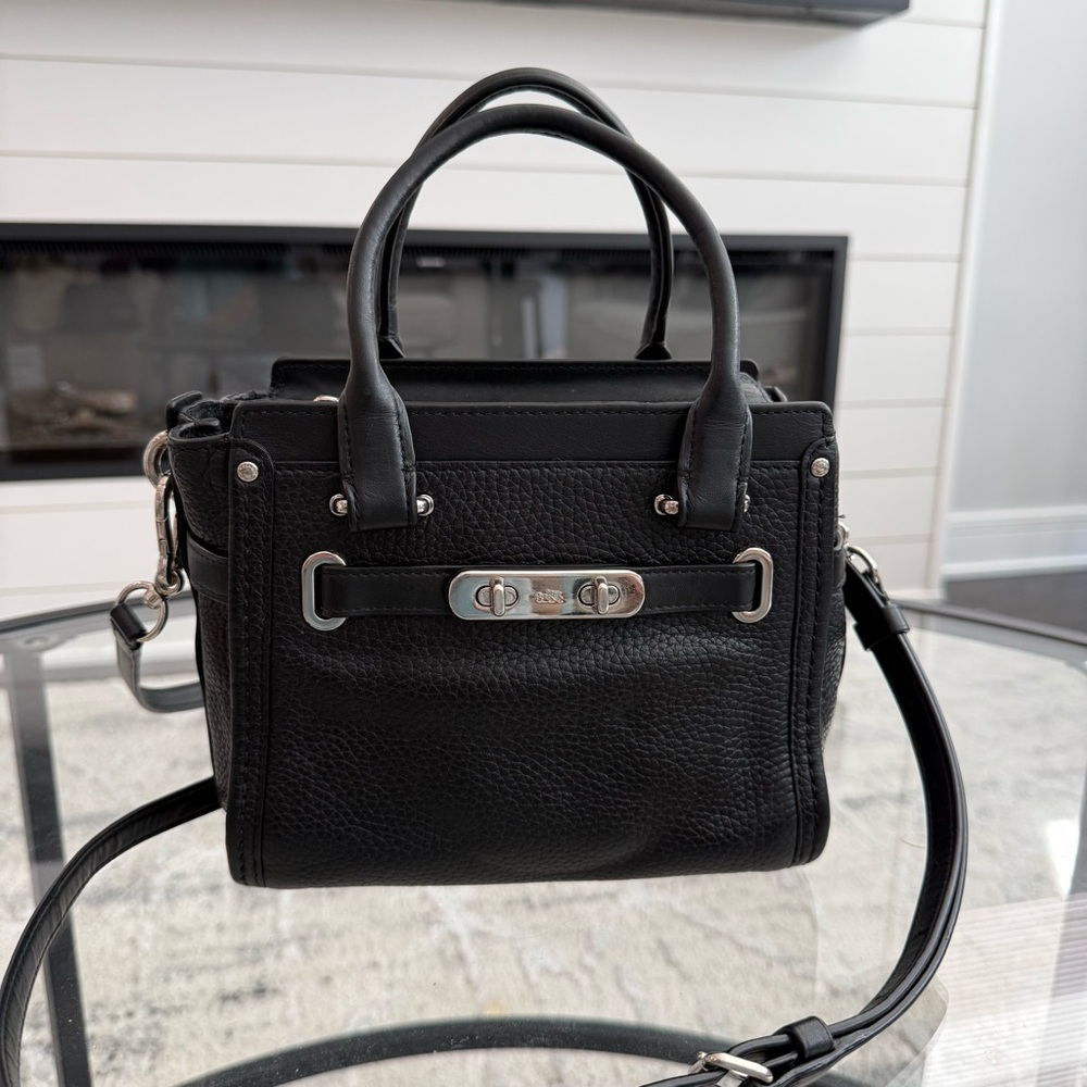 Coach petite swagger 21 Black Pebble Leather Satchel with Silver-Tone Hardware